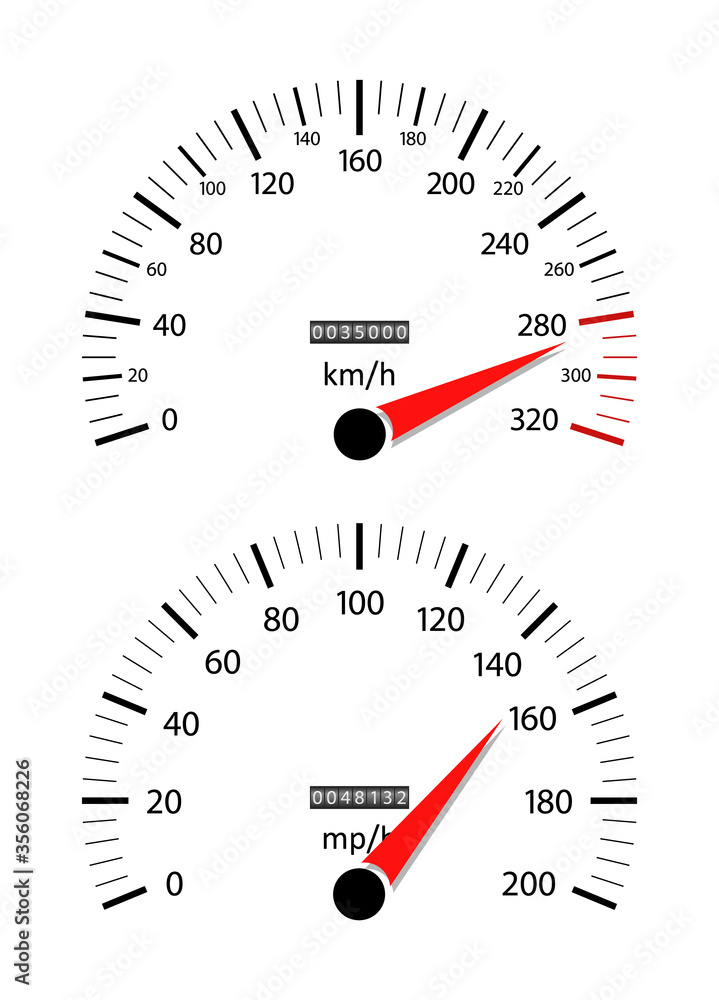 Poster car speedometer. odometer on dashboard. speed gauge with kilometer and mile. counter of km, mph, mil