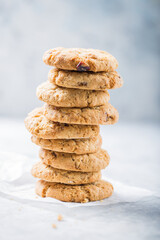 Chocolate cookies on concrete table.Wrapped Chocolate Chip Cookies