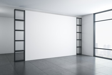 Contemporary exhibition interior hall with blank concrete wall