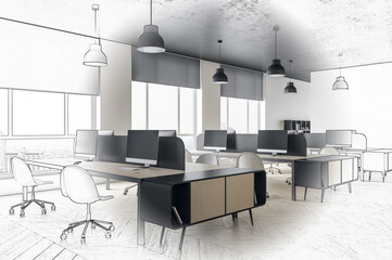 Drawing coworking office interior