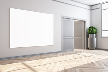 Clean home interior with door and empty billboard on wall