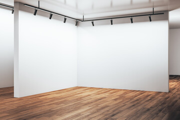 Modern gallery showroom with abstract empty wall - obrazy, fototapety, plakaty