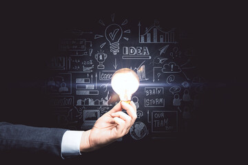 Businessman hand holding bulb