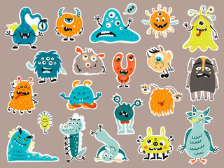Naklejka premium Big set of stikers with cute Monsters