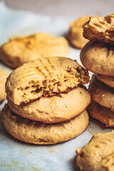 Close up of peanut butter cookies. Vegan Dessert Concept. Cooking healthy food.