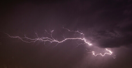 powerful lightning strikes over the night sky 