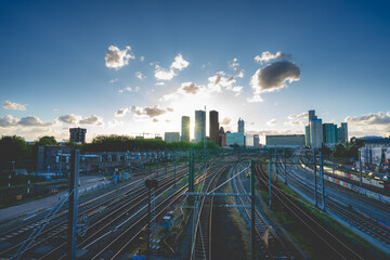 Fototapeta premium Sunset behind the skyline of The Hague, The Netherlands