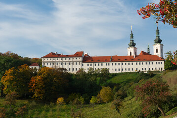 Fototapeta na wymiar Strahov Monastery on a fall day. Autumn landscape.