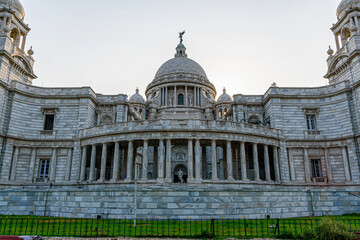 Fototapeta na wymiar View of Victoria Memorial, a historical monument built by the British in memory of Queen Victoria located in Kolkata, West Bengal, India 