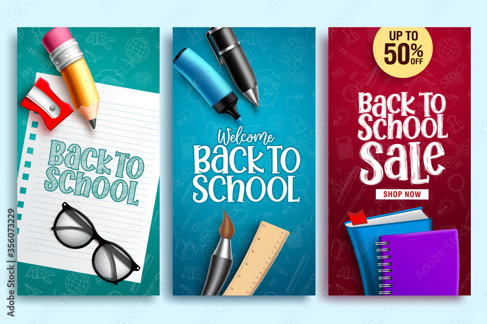 Poster back to school vector web poster. back to school education banner design with colorful school elemen