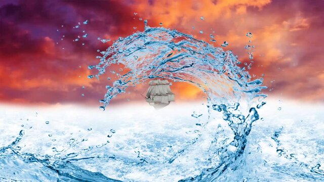 【創作】あれる波に揺らぐ帆船　
[Creation] A sailing ship swaying in the waves