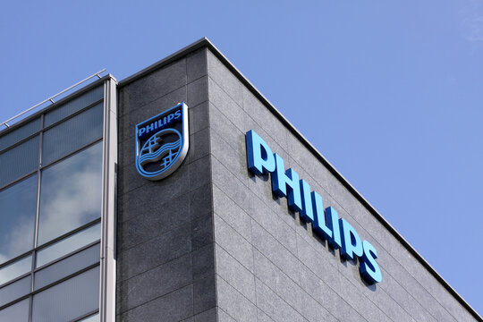 Philips company logo sign. Philips s a Dutch technology company headquartered in Amsterdam with focused in the areas of electronics, health care and lighting. Copenhagen, Denmark, August 22, 2017.