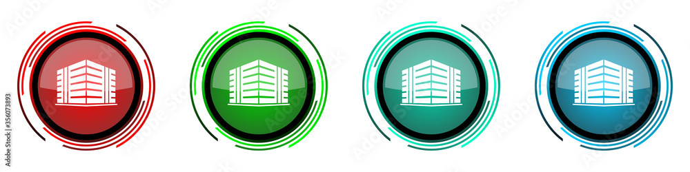 Aufkleber Office building round glossy vector icons, set of buttons for webdesign, internet and mobile phone applications in four colors options isolated on white background