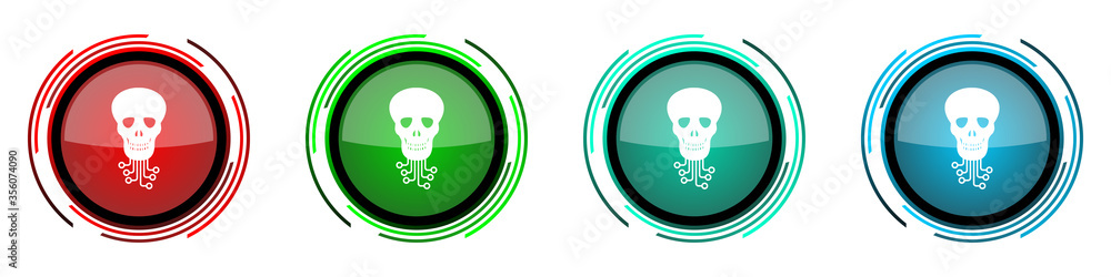 Fototapete hack round glossy vector icons, virus, circuit, skull, hacker set of buttons for webdesign, internet