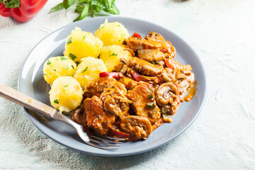 Fresh turkey ragout with mushrooms