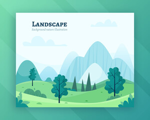 Nature park or forest outdoor background with trees. Flat cartoon style vector illustration.