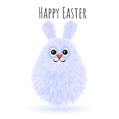 Small fluffy grey smiling Easter Bunny on a white background. Vector illustration for happy Easter greeting card
