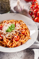 Spaghetti Napoli with parmesan cheese