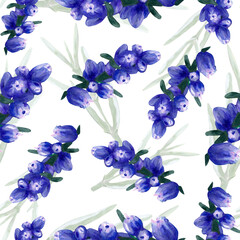 Fototapeta na wymiar seamless pattern design with watercolor lavender and green leaves