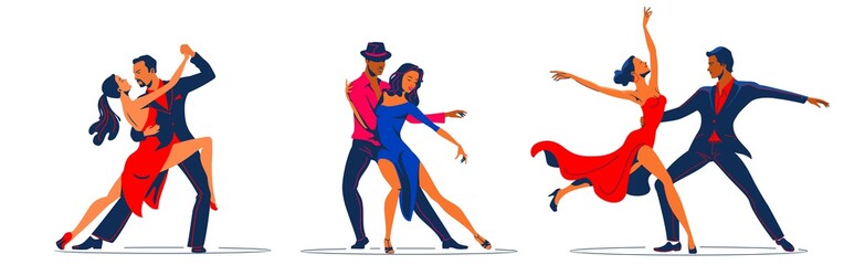 Couples dancing tango. dance figures. vector illustration - obrazy, fototapety, plakaty
