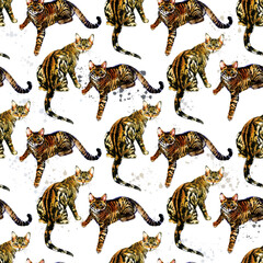 seamless pattern with cats. watercolor kitty illustration