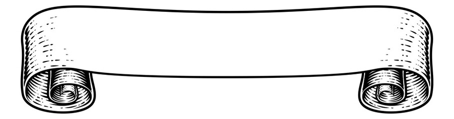 Obraz premium A scroll flag paper banner parchment ribbon in a vintage retro woodcut style