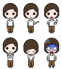 アイコン風人物 普段着の女性（ミドル世代）の様々なポーズ