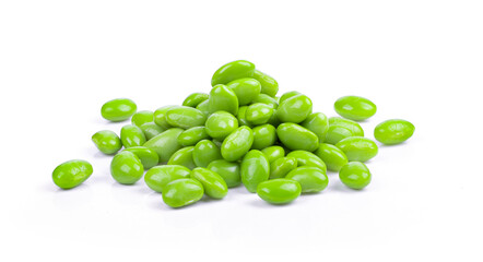 green soy beans on white table
