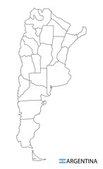 Argentina map, black and white detailed outline regions of the country. Vector illustration