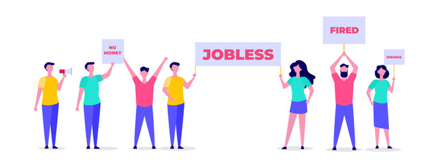  Unemployed people. Jobless and employee job reduction concept. Vector illustration