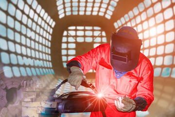 Welders with industrial business concepts, with welders focusing on the welding process, including...