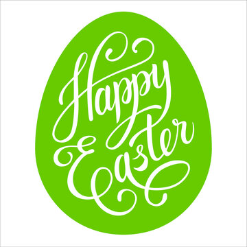 Vector Happy Easter black typographic calligraphic hand lettering with scribble egg frame isolated on white background. Retro holiday greetings easter badge. Religious holiday sign. Pascha logotype.