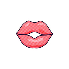 Pink lips on a white isolated background. Vector.