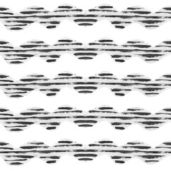 Seamless strip pattern of gray waves and dark dashes on a white background.