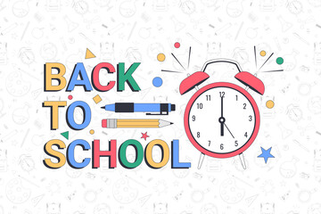 Back to school. School banner template with typographic elements. Vector illustration