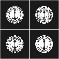 Set of Vintage Retro Stamp logo design for boat ship navy nautical transport