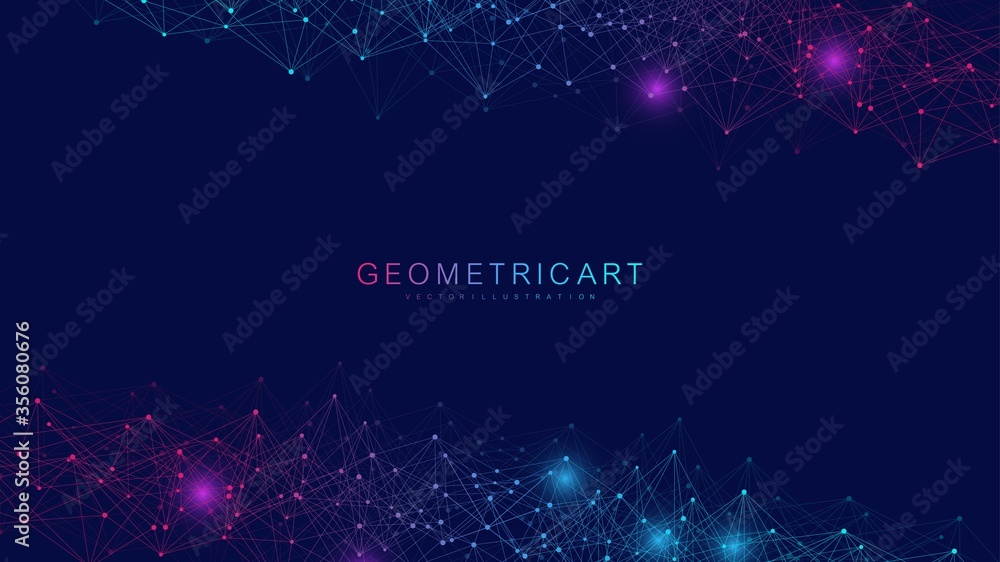 Aufkleber geometric abstract background with connected line and dots. structure molecule and communication. bi