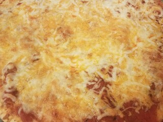 Obraz na płótnie Canvas cheddar and mozzarella cheese pizza with tomato sauce