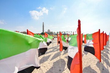 United Arab Emirates flag waving on the wind, UAE Flag