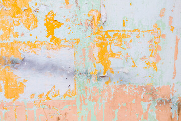 Old texture turquoise blue cracked wall, the old paint texture is chipping and cracked fall destruction