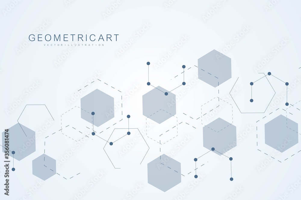 Poster hexagonal abstract background. big data visualization. global network connection.