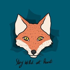 Fox face , Stay wild at heart  cartoon vector illustration