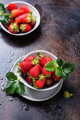 Fresh strawberry with a green leaves