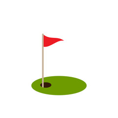 golf red flag on green grass and hole. Isolated on white background.