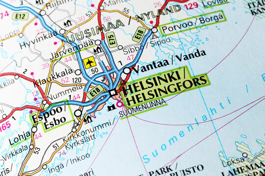 Helsinki city road map area. Closeup macro view