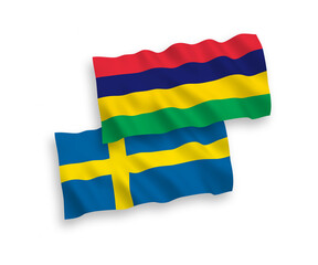 Flags of Sweden and Mauritius on a white background