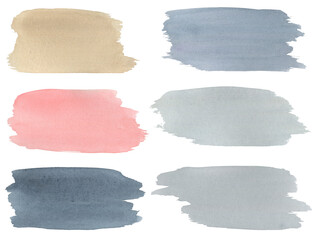 Set of watercolor brushstrokes isolated on a white background of pastel colors hand painted