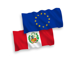Flags of European Union and Peru on a white background