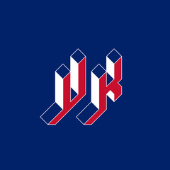 UK - monogram or logotype. Isometric 3d font for design. Volume alphabet. Outline fonts. Three-dimension letters U and K. International 2-letter code of United Kingdom.