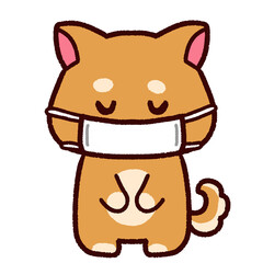 お辞儀をするマスクをした柴犬